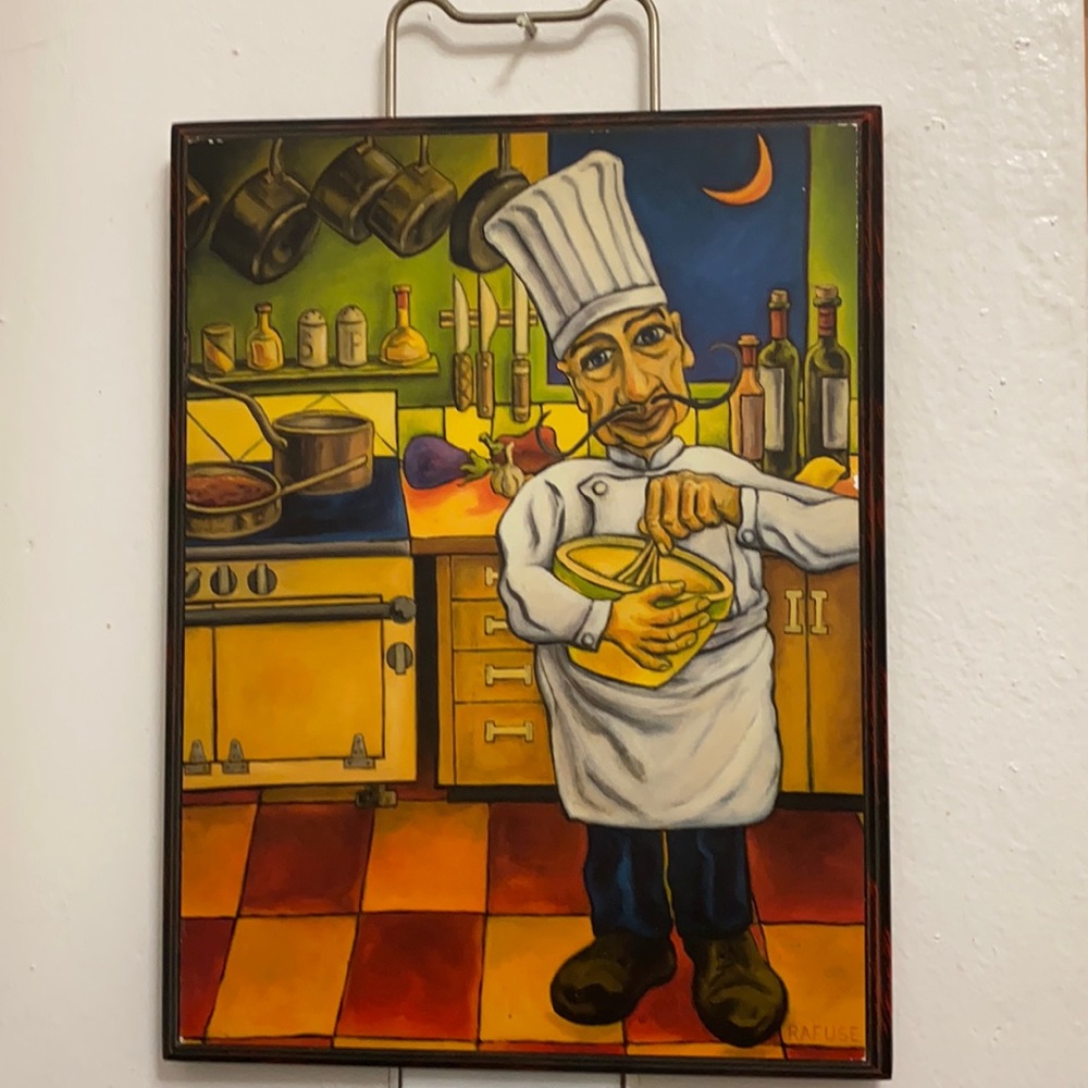 Kitchen Wall Plaque- Rafuse Decoupage “HENRI” - Chef Cooking ~ART
